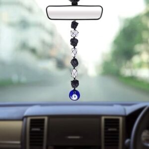 evil eye hanging, black tourmaline and selenite crystal hanging, energy healing & protection, manifestation, and psychic reading, reiki healing evil eye hanging for car and home