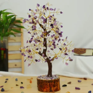 amethyst silver wire tree with mseal 300 beads, healing crystal tree for stress relief, calmness & spiritual clarity | handcrafted gemstone tree dcor for energy healing