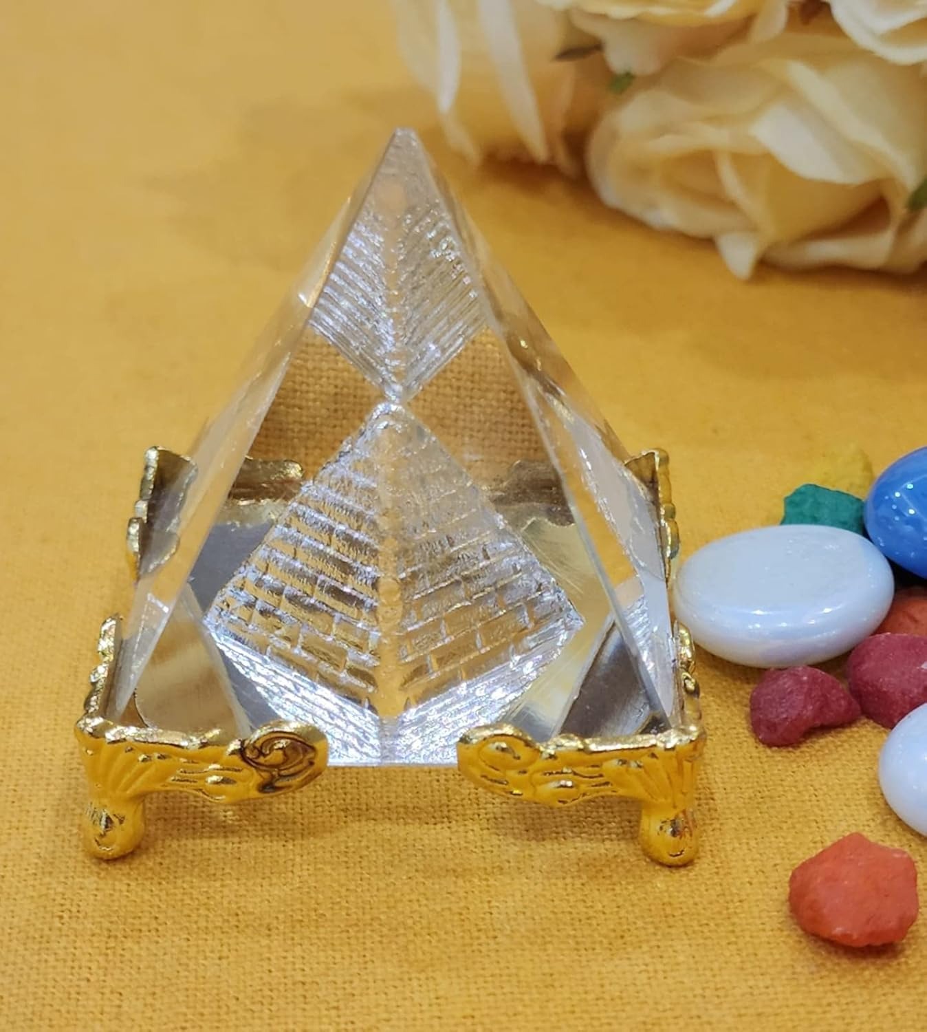 feng shui crystal pyramid for spreading positive energy and vastu correction.bring good luck & prosperity 5cm