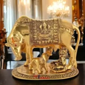 kamdhenu cow with calf & krishna brass god figure
