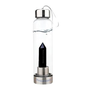 black tourmaline crystal glass water bottle | protection • grounding • energy cleansing