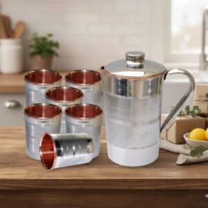 pure copper water jar with glass (vastu wellness set)