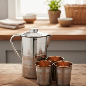 pure copper water jar with glass (vastu wellness set)