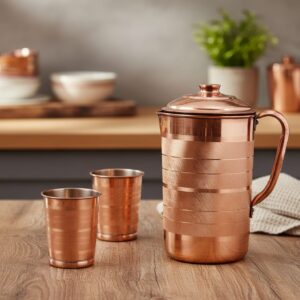 pure copper water jar with glass (vastu wellness set)