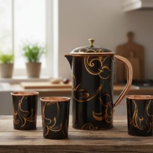 pure copper water jar with glass (vastu wellness set)