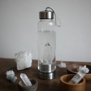 clear quartz crystal glass water bottle | energy infused healing bottle | manifestation & positivity bottle